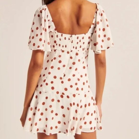Abercrombie & Fitch Women's Medium White Brown Polka Dot Flutter Sleeve Dress - Picture 7 of 7